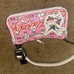 Ed Hardy Pink and White Crossbody Bag